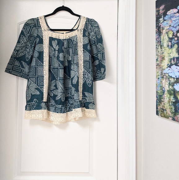 Like New BCBGMAXAZRIA Silk Lace Trim Top - Picture 2 of 14